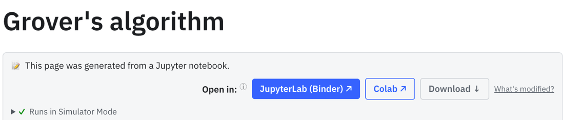 O topo de uma página de tutorial: Abrir em JupyterLab (Binder), Colab ou Baixar.